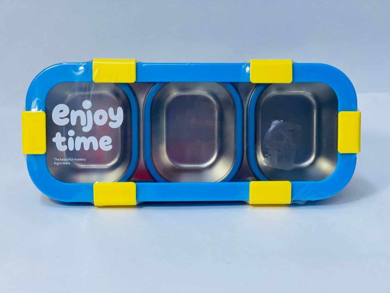 لانش بوكس Enjoy Time بثلاث حجرات استانلس مع معلقة وشوكة